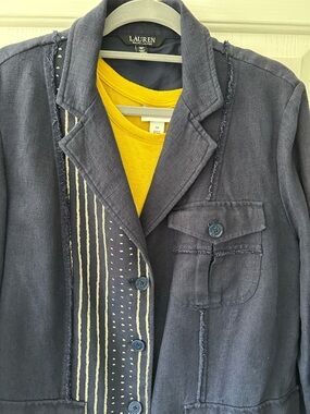 Lauren Ralph Lauren Navy Linen-Blend Jacket with Yellow Tee